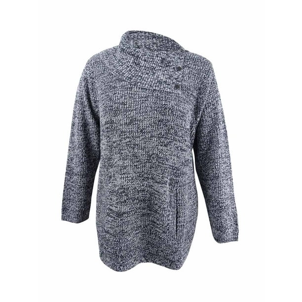 Style /& Co Womens Plus Marled Envelope Neck Pullover Sweater